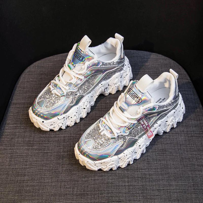 Trendy Chunky sneakers glitter for women 2 inches shoes