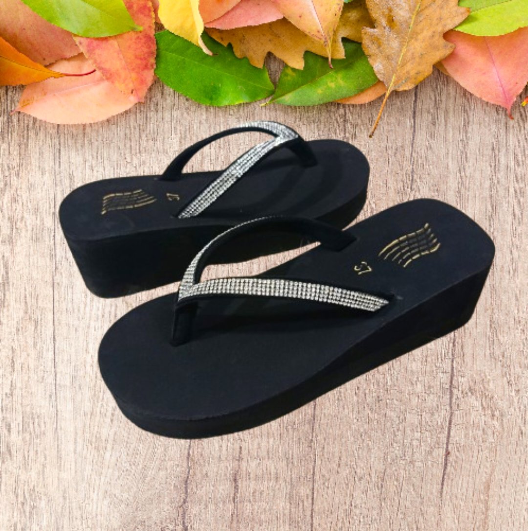 Rhinestones mesh casual flipflop 2 inches slipper 2935