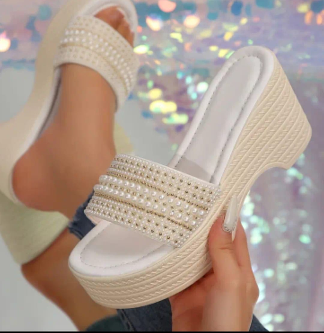 WOMEN SUMMER SANDAL PEARL AND FASHIONABLE PLATFORM SLIPPER 2958
