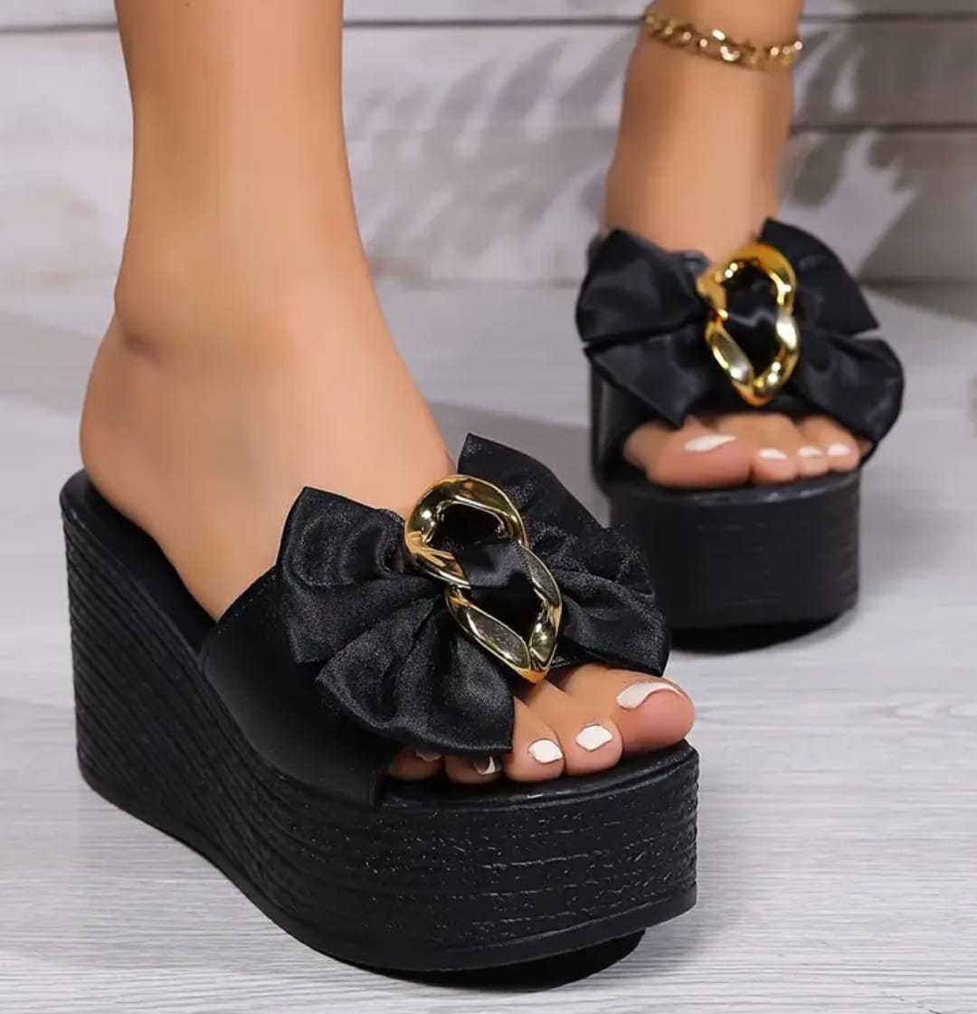 WOMEN WEDGE SLIPPER WOMEN SUMMER WEDGE SANDAL OPEN TOW HEEL WITH BOW 2959