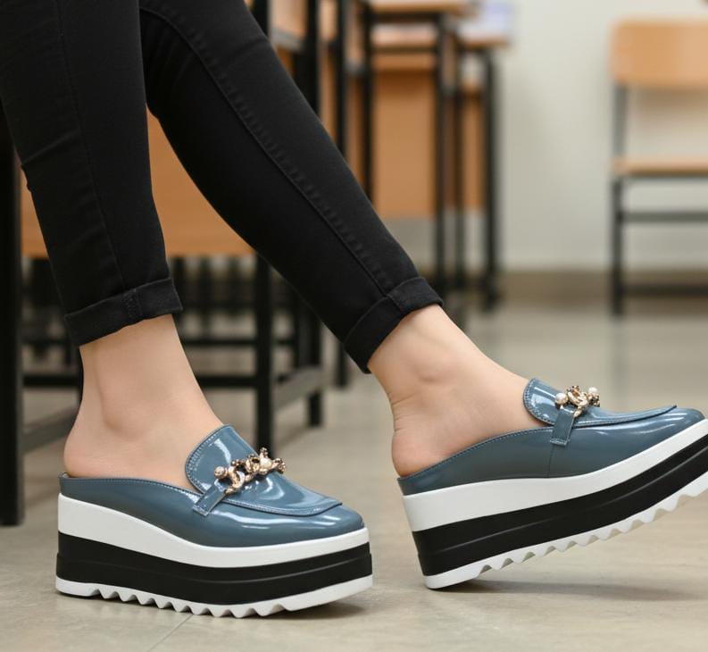 WOMEN PLATFORM WEDGE HEEL 3 INCH HEEL HALF SHOES GIRLS CUT SHOES