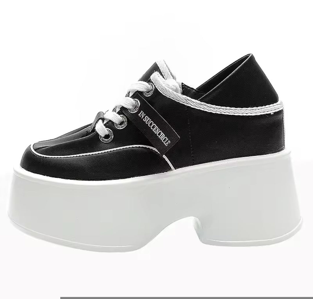 11cm increasing height platform wedge genuine leather chunky shoes 3011