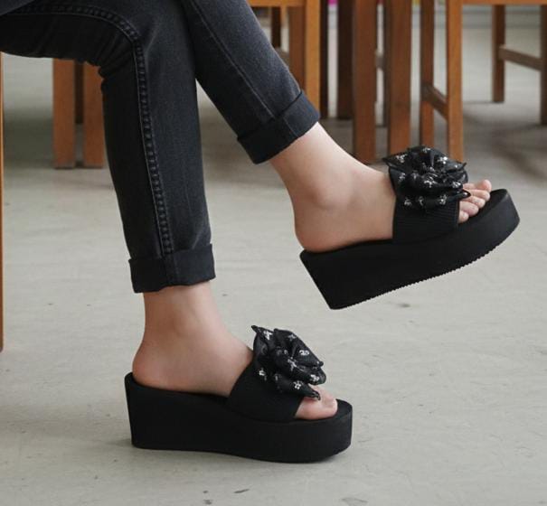 Fancy printed net butterfly bow upper flipflop slipper 3038
