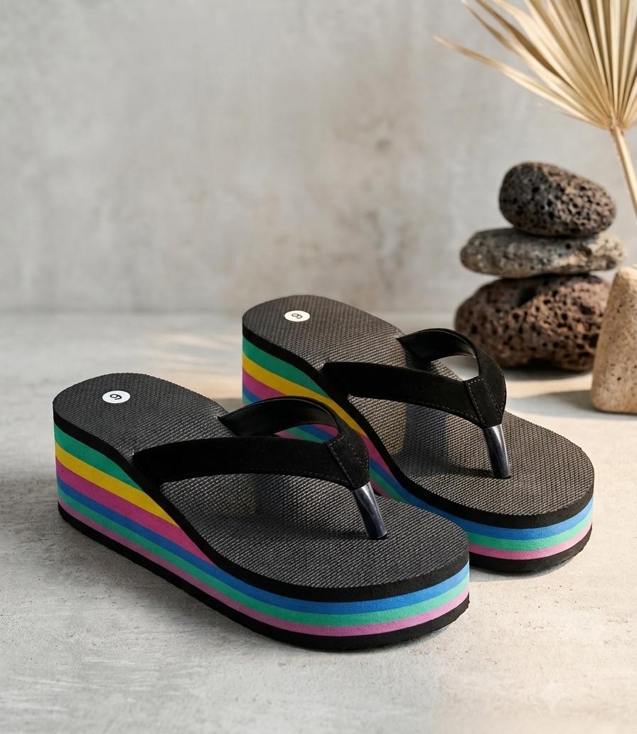 Summer vibe rainbow striped platform flipflops 3067