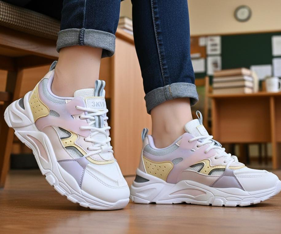 Azadi Sale Chunky Flat Fancy Girls Sneaker 2 inches joggers shoes 2700