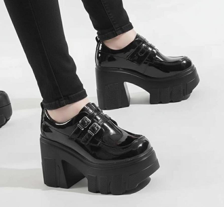 Trendy chunky platform round toe thick sole heel shoes 3039