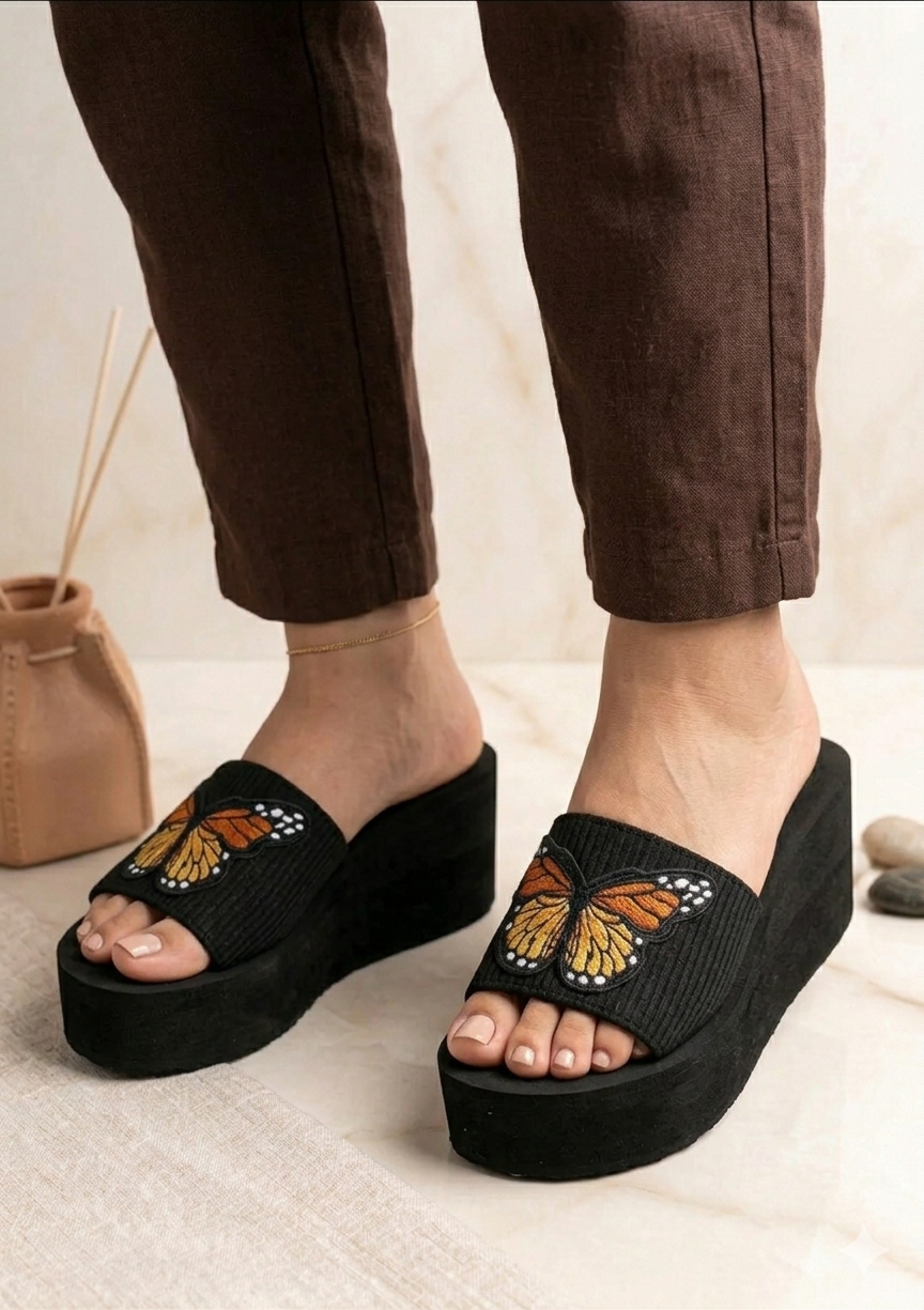 Casual flipflop with butterfly design 2.75 inches high slipper 3052