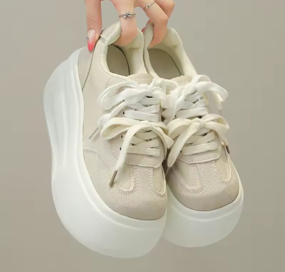 Microfiber leather chunky sneakers high platform wedge heel shoes 3012