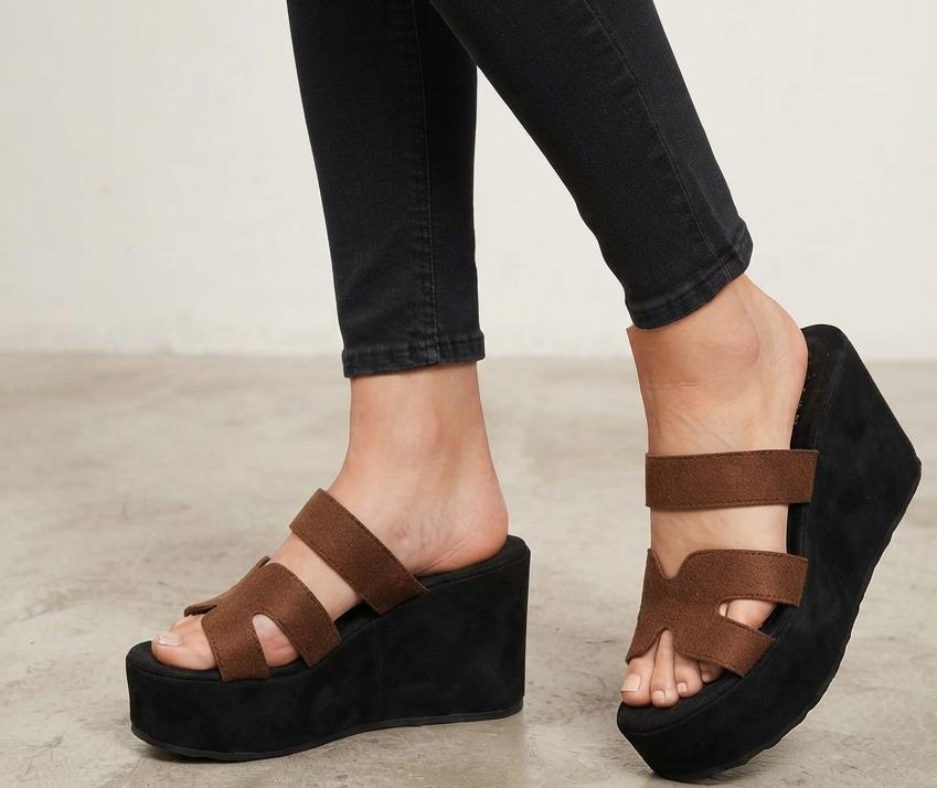 H styel elevate straps high thick sole wedges slipper 3090