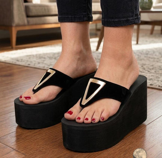 Open toe thick sole high wedge slipper golden buckle 3030