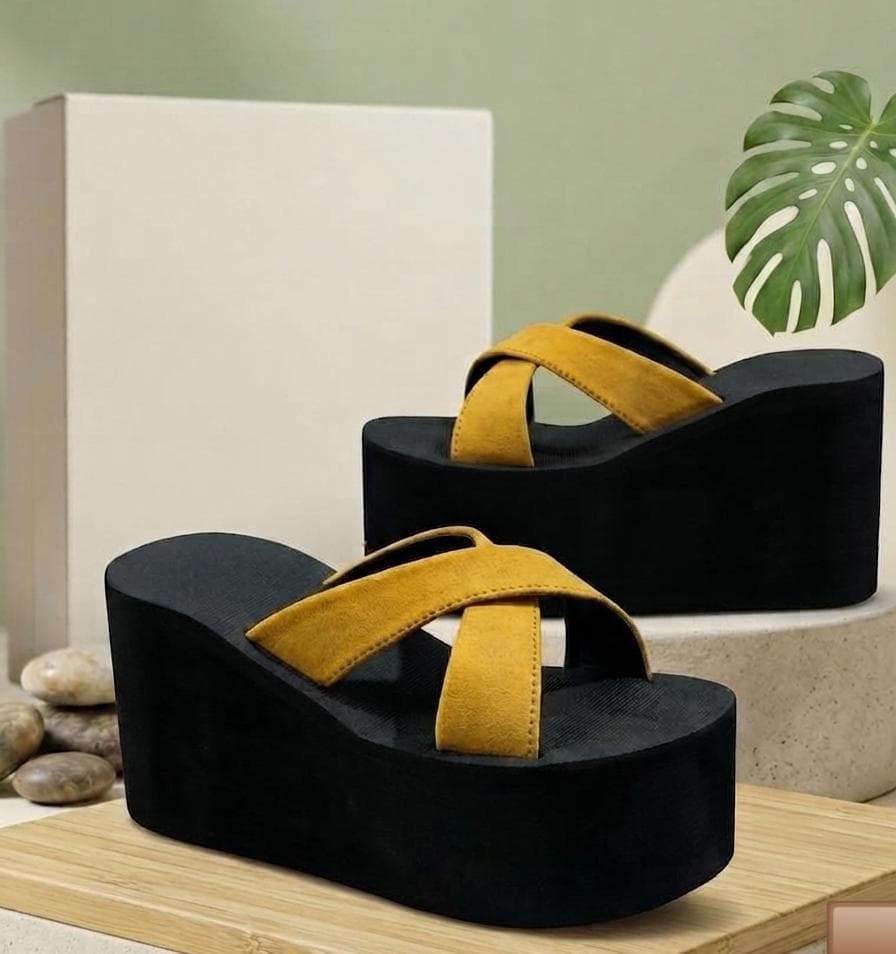 Women high wedge sole criss cross style slipper 2968