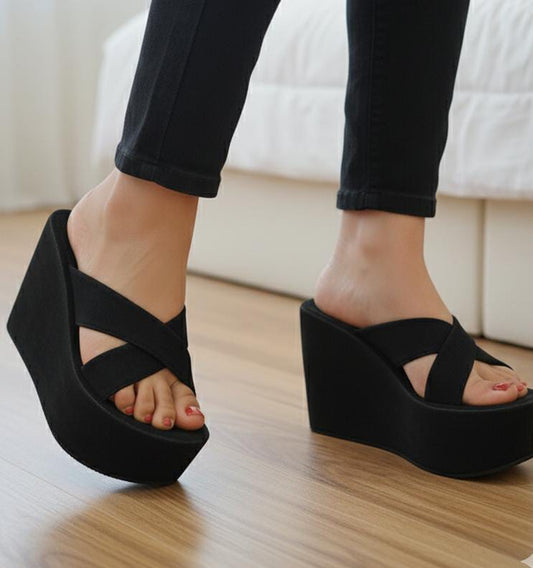 WOMEN HIGH HEEL CROSS STRIP SLIPPER 4 INCH 2968