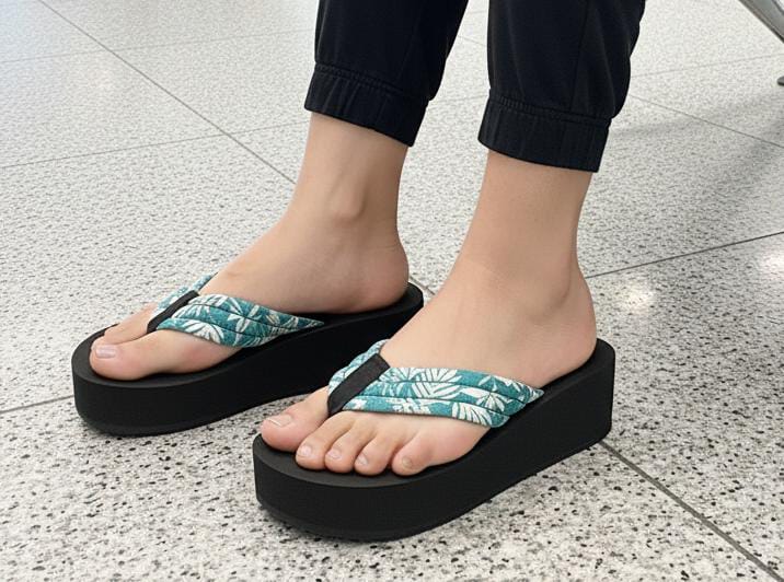 Floral print fabric upper casual 2 inches slipper