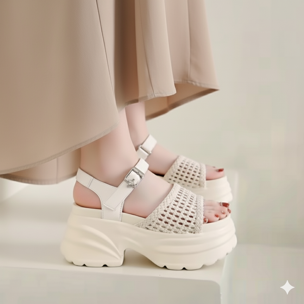 Open toe thick cushioned platform breathable sandals
