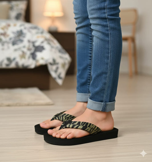 Zebra print casual flipflop 1 inch slipper sole 2942