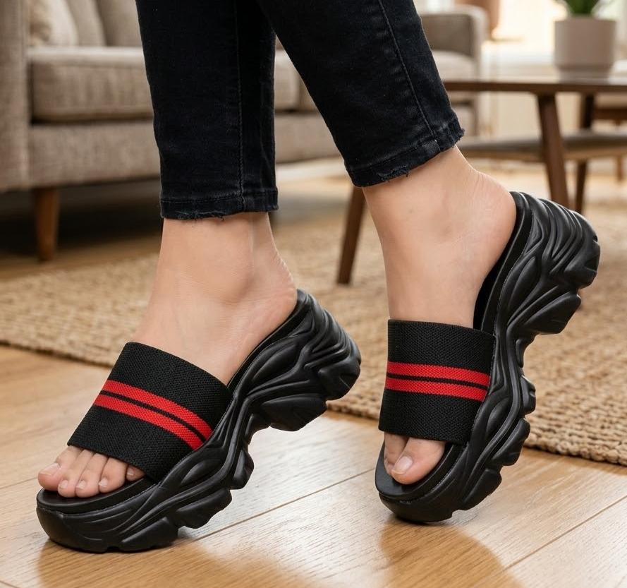 Urban wave chunky pulse stripe platform slides 3104