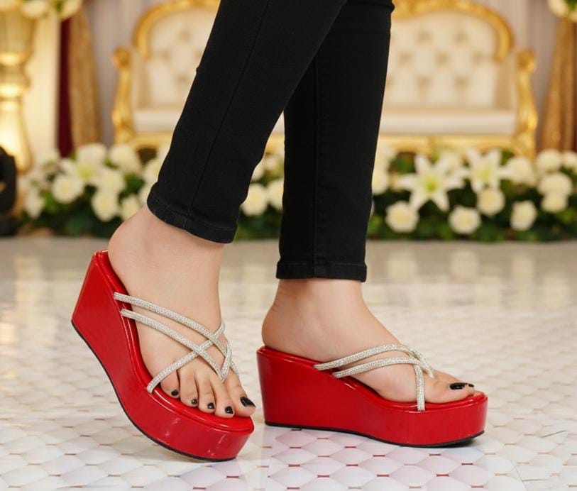 Rhinestone fancy high wedge heel 3 inches slipper