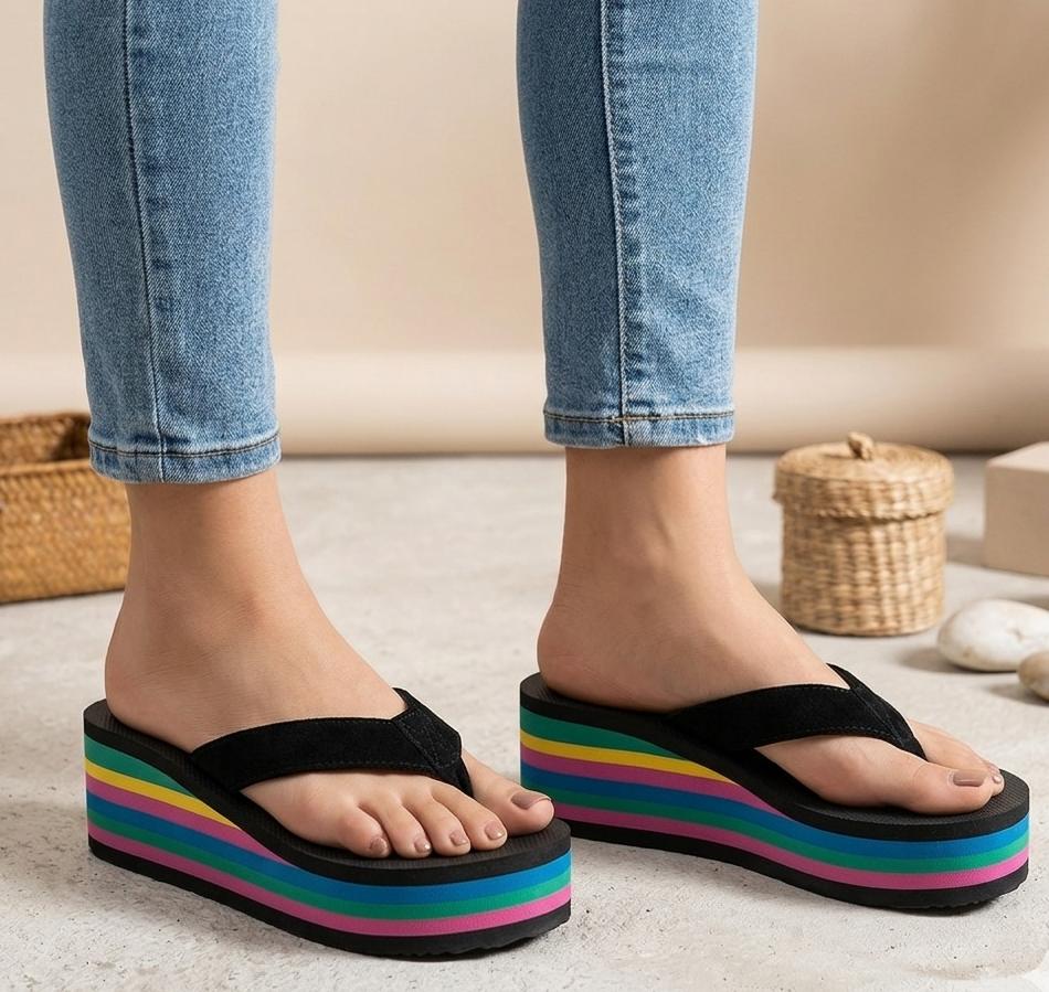 Summer vibe rainbow striped platform flipflops 3067