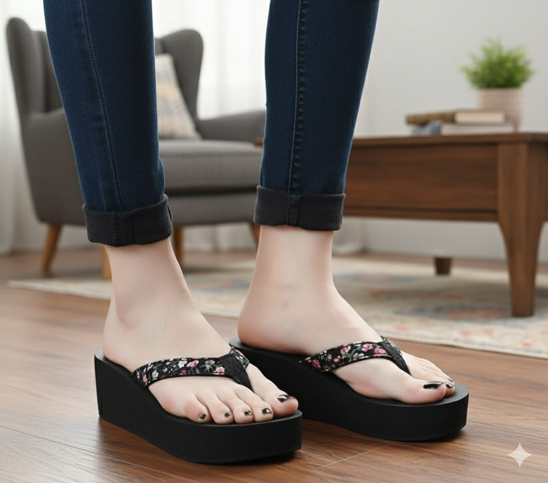 Floral print upper casual flipflop 2.25 inches high slipper
