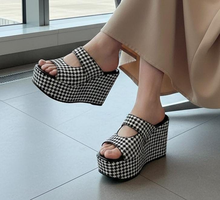 Houndstooth classic textile pattern broken check 4 inches high slipper 2991