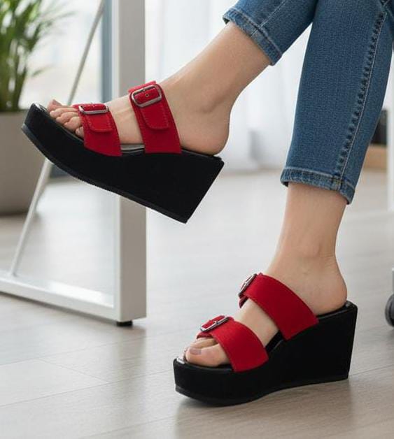 High sole casual velvet upper 3.5 inches slipper
