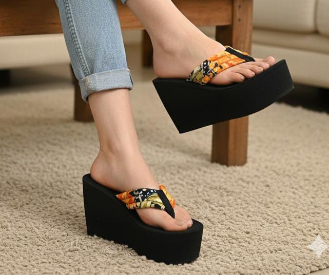Floral multi print summer high wedges 4.5 inches slipper
