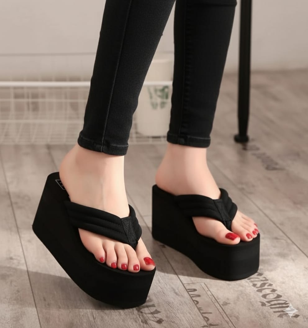 Plain summer flipflops high wedges heel 4 inches slippers