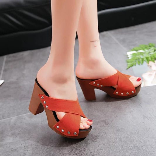 Cross Strap Chunky Heel 3.5 INCHES Sandal