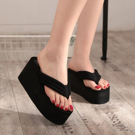 Plain summer flipflops high wedges heel 4 inches slippers