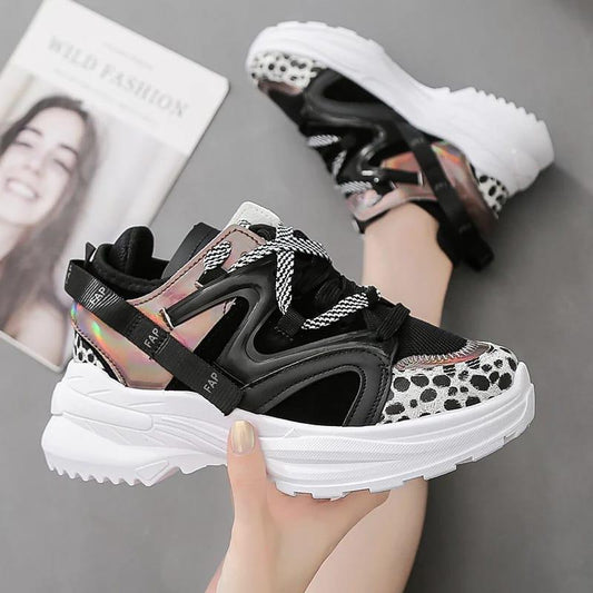 Chunky flat leopard print sneaker 2 inches joggers shoes