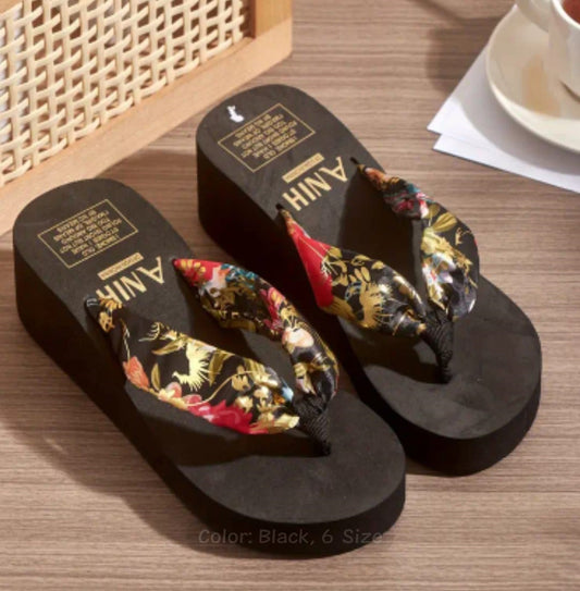 Floral print stylish wedge flipflop 2 inches slipper
