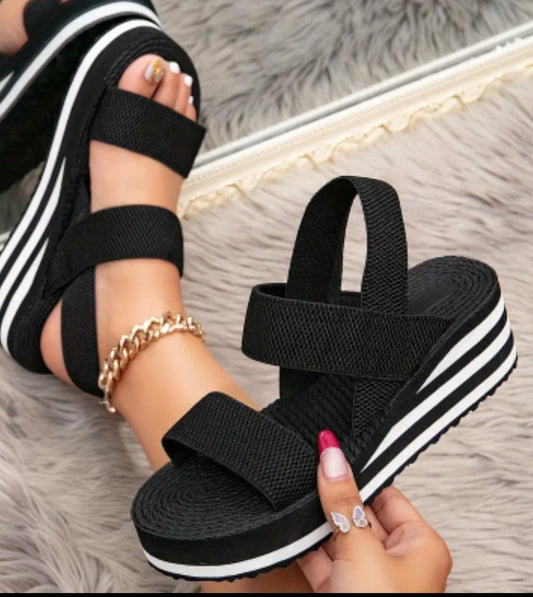 Open toe elastic ankle strap wedge 2 inches sandal