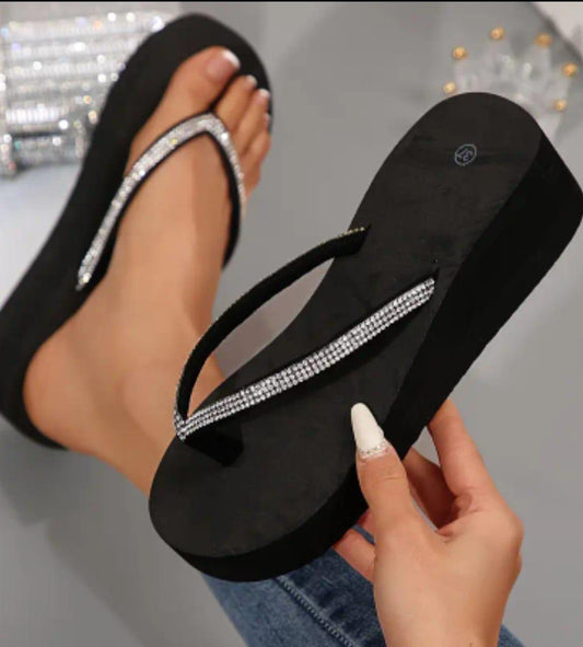 Rhinestones mesh casual flipflop 2 inches slipper