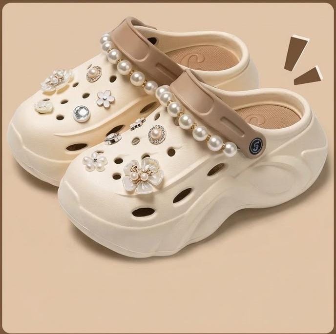 Pearl chain fancy decor thick bottom clogs platform shoes 3107