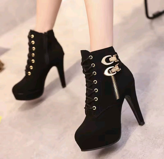 Autumn and Winter New High-heeled Shoes Martin Boots Round Head 4.5 inches boots