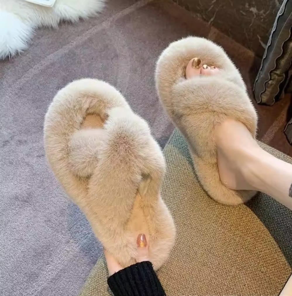 Korean style seasonal fur slippers for women indoor outdoor use warm 3005