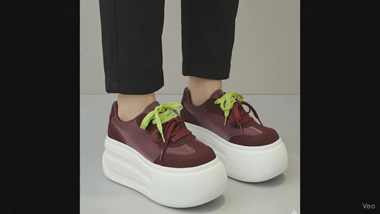 Microfiber leather chunky sneakers high platform wedge heel shoes 3012