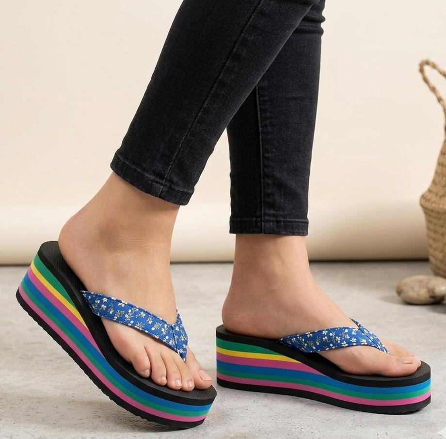 Summer vibe rainbow striped platform flipflops 3067
