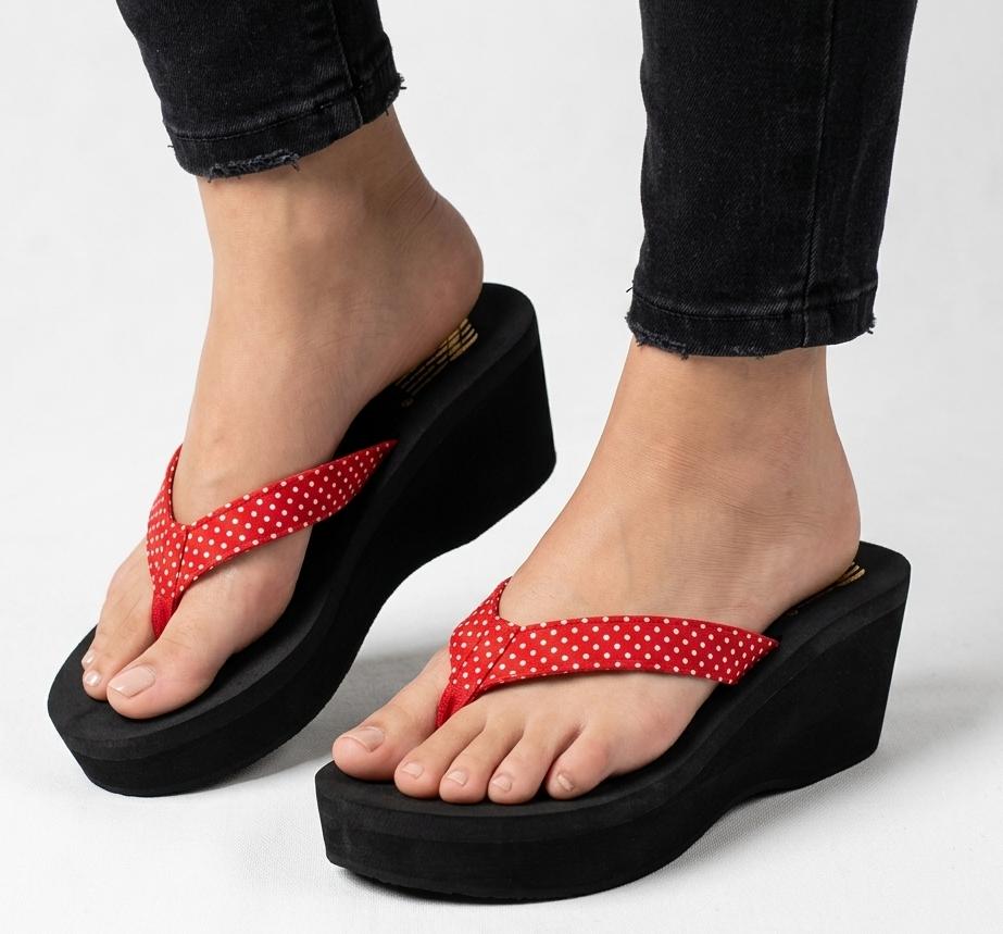 Retro polka dot printed wedge flipflops 3076