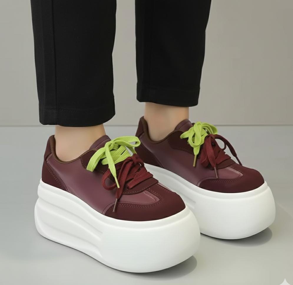 Microfiber leather chunky sneakers high platform wedge heel shoes 3012