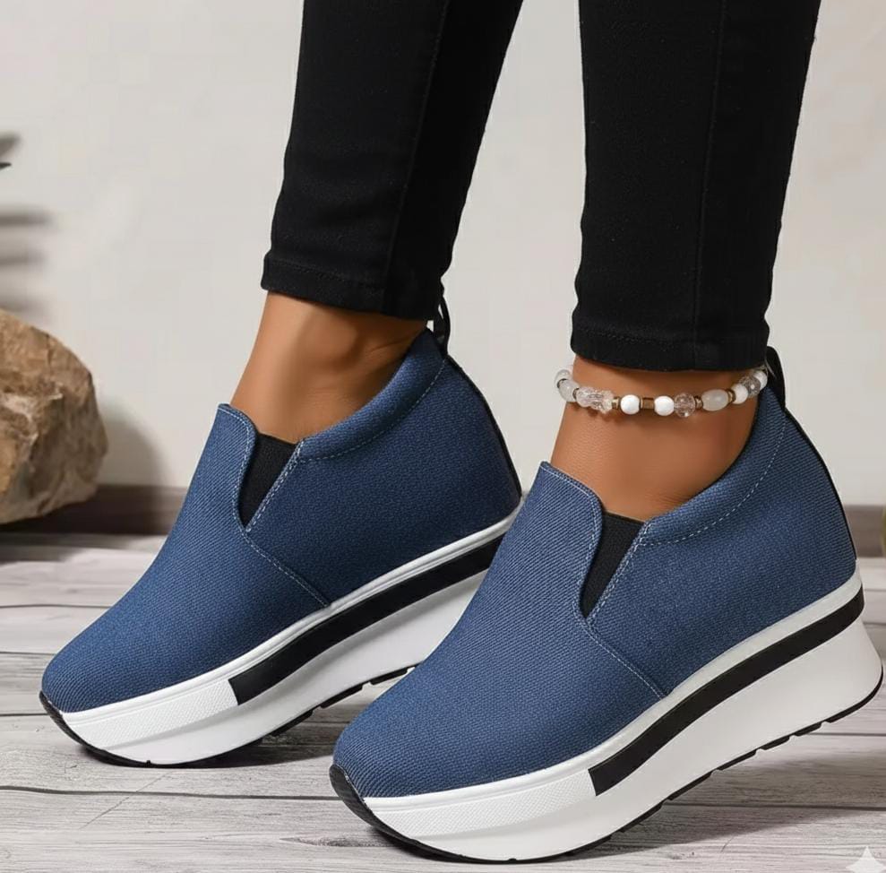 Thick sole high wedge slip on 4 inches high shoes 2911