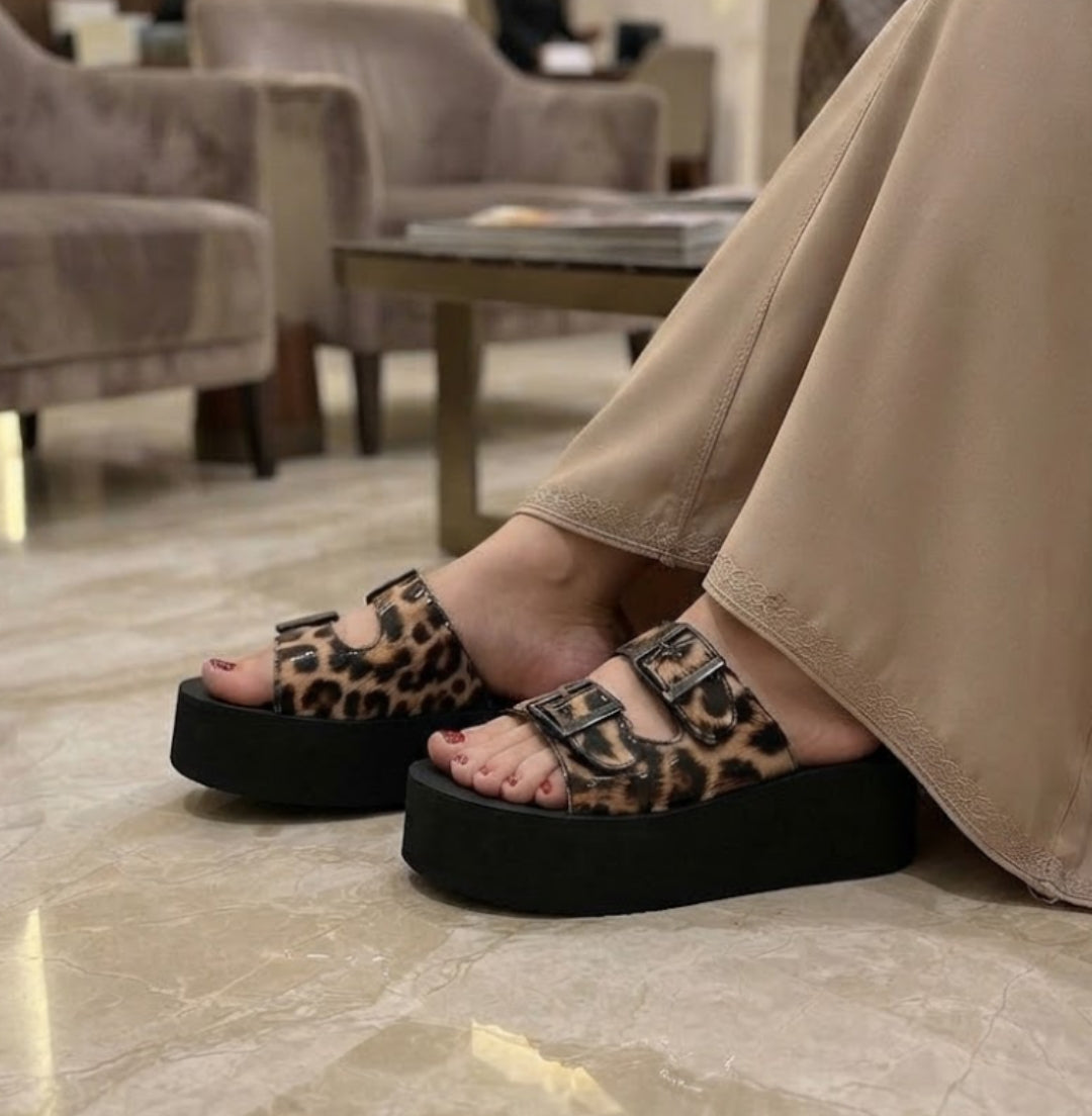 Patent shiny leopard print foamy rubber 2 inches slipper 2984