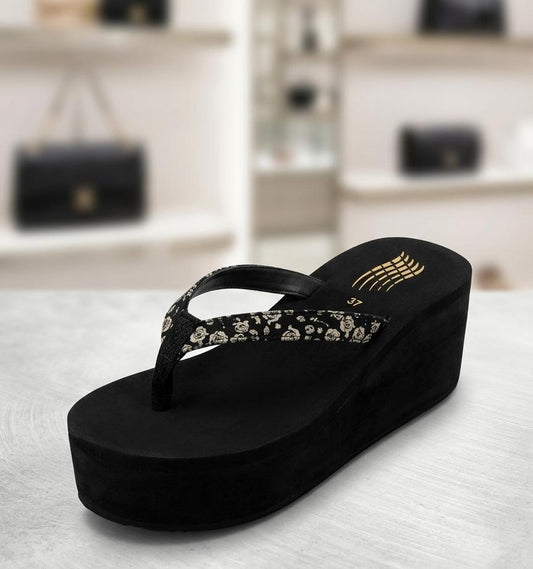 Monochrome wedge flipflop casual printed straps 2.5 inches slipper 3060