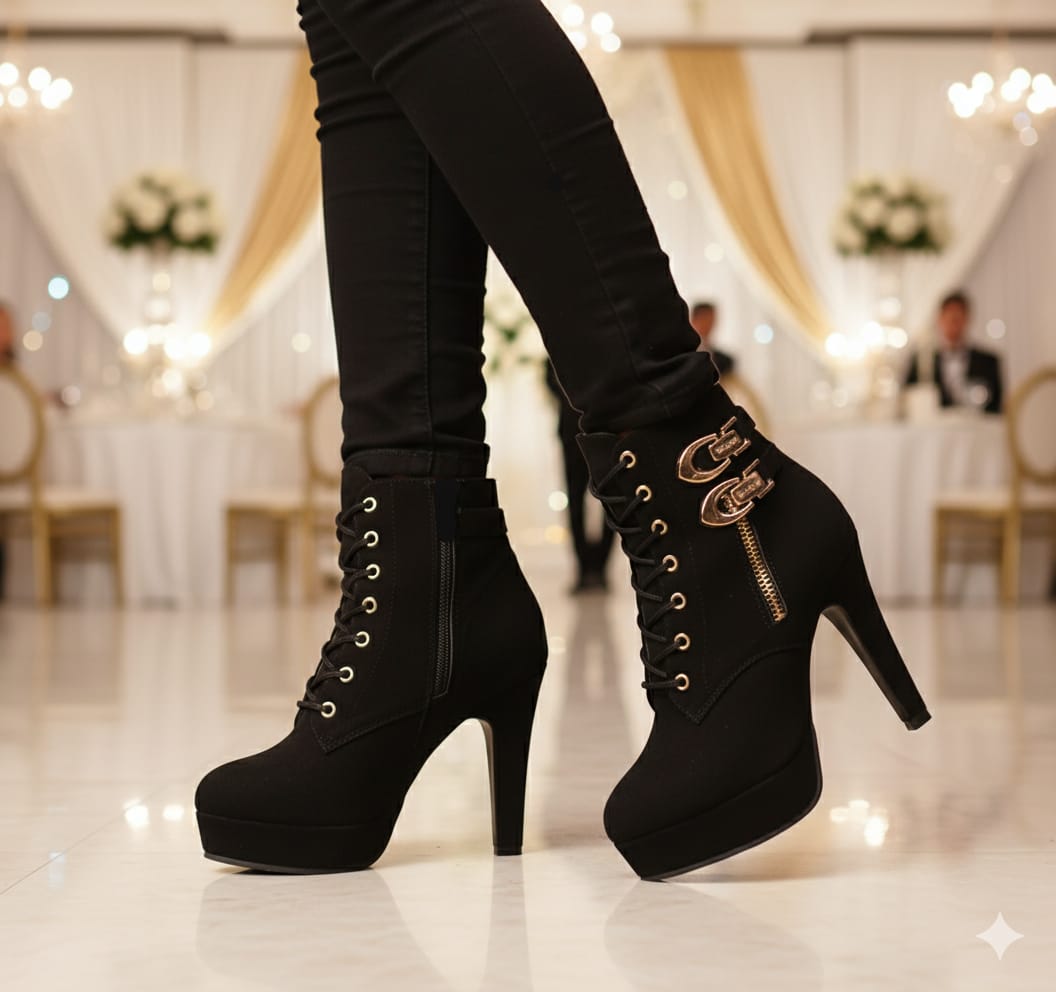 Autumn and Winter New High-heeled Shoes Martin Boots Round Head 4.5 inches boots