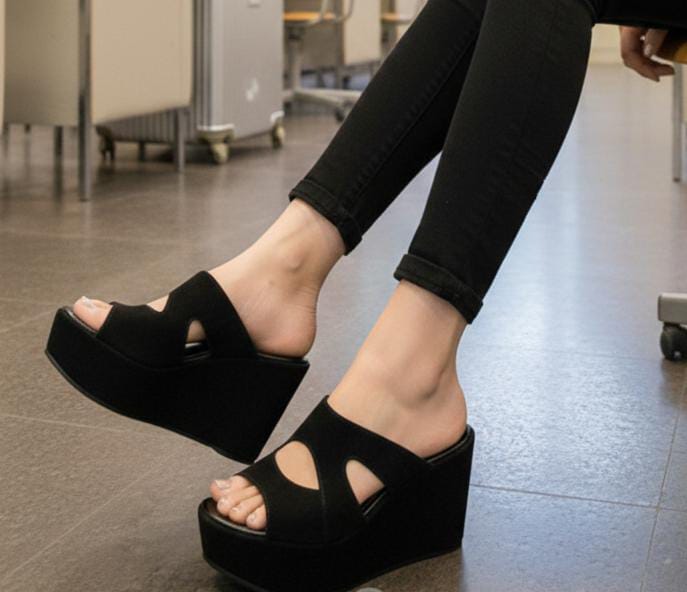 Fish mouth thick sole high heel 4 inches slipper