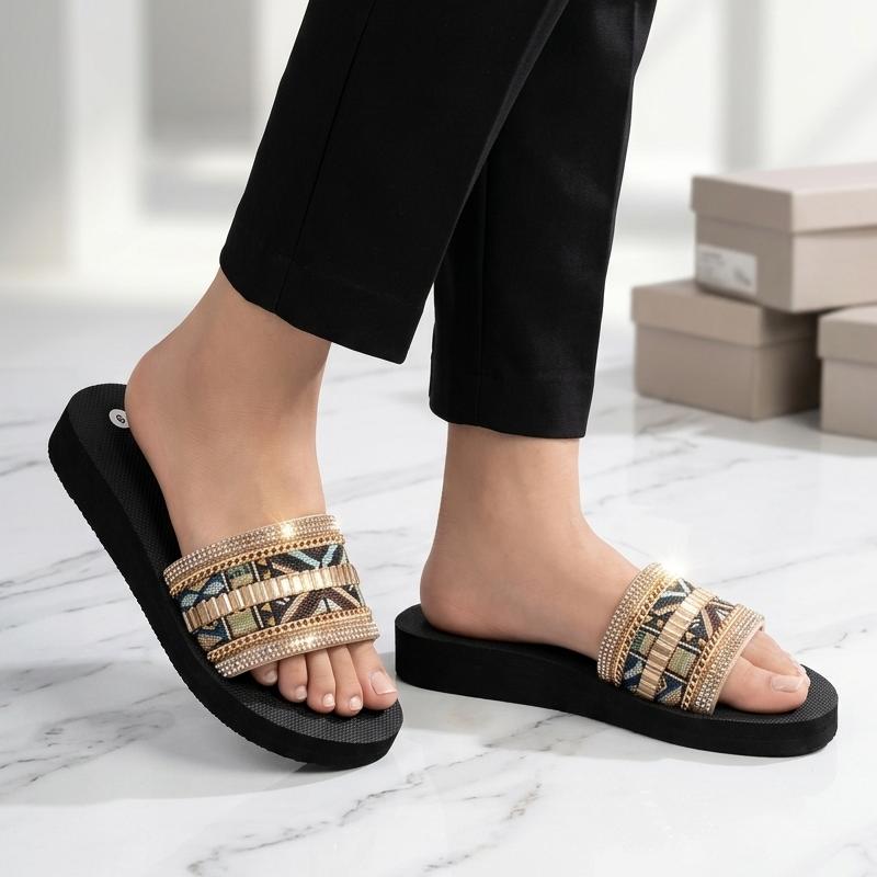 China sole light weight Rhinestones geometric vibe embellished straps slides 3064
