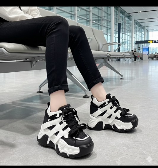 Year End Sale WOMEN LACE-UP BREATHABLE WEDGE SHOES WOMEN HIGH HEEL WEDGE 4 INCHES SHOES