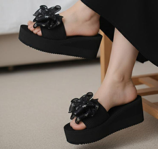 Fancy printed net butterfly bow upper flipflop slipper 3038