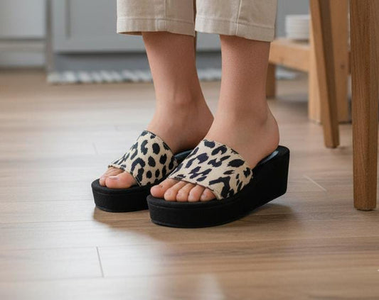 open toe casual leopard print 2.5 inch slipper 2972