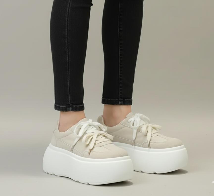 Microfiber leather chunky sneakers high platform wedge heel shoes 3012